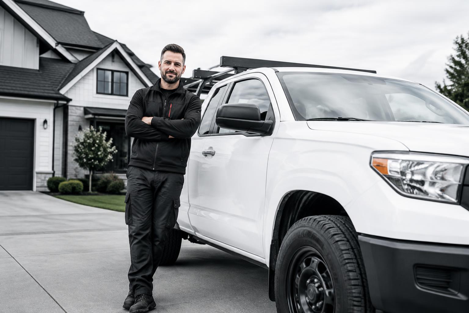 Home service business owner beside a service truck